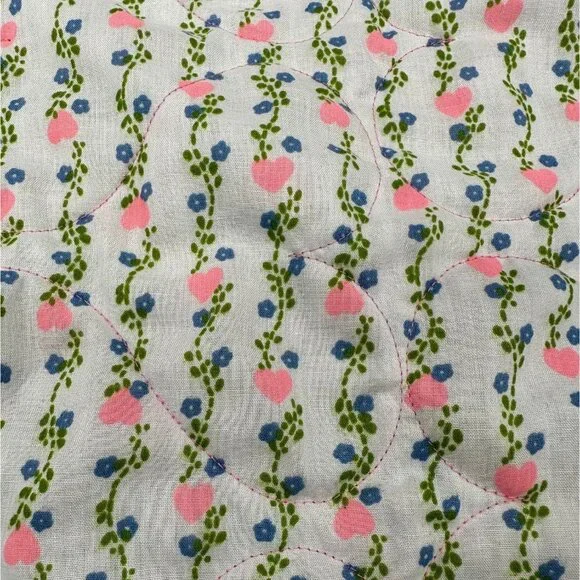 Vintage Handmade Baby Quilt Throw Blanket Pink Blue Hearts Floral Cottage 43x43 - Picture 3 of 8